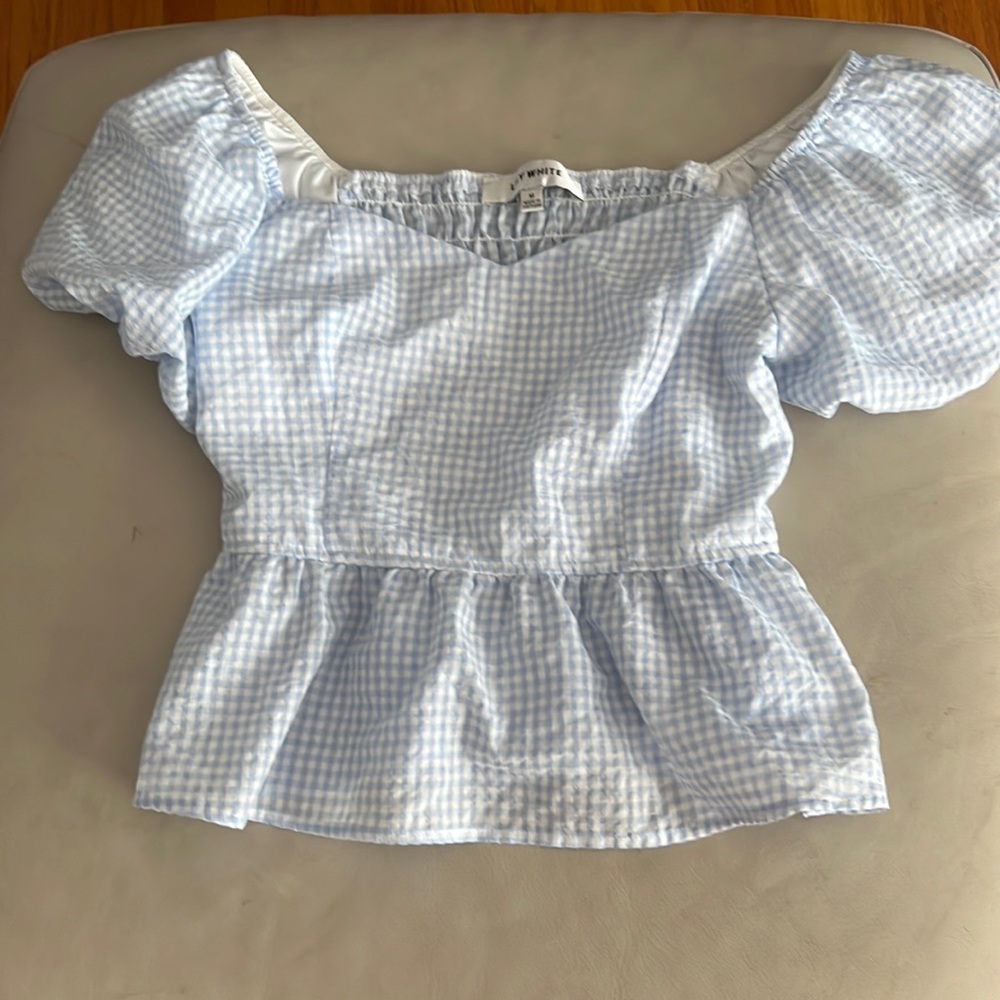 Lilly white plaid white/blue blouse